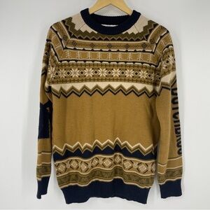 Dutch Bros Coffee Sweater Mens Medium Brown Navy Fair Isle Nordic Knit Pullover